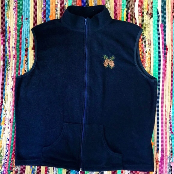 Fleece vest navy blue pine cone - Picture 1 of 5